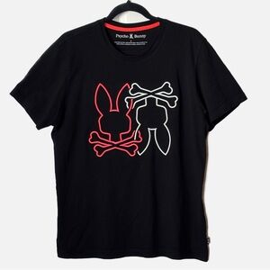 Psycho Bunny Black T-Shirt Embroidered Graphic Bunny Skull Men’s Medium